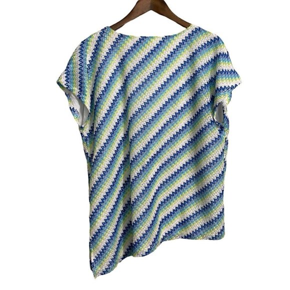 Alfred Dunner Womens Blue Crochet Asymmetrical Beaded Embellished Blouse Small - Picture 7 of 7